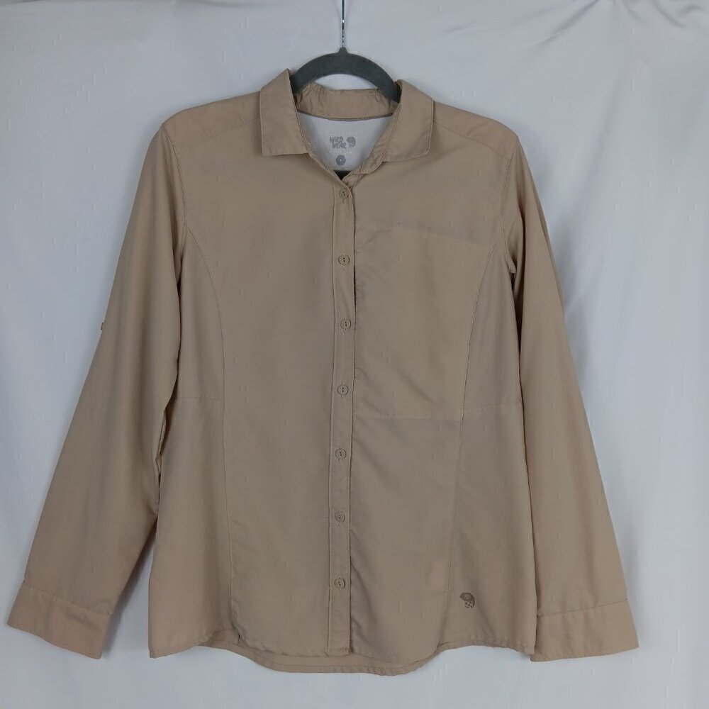Mountain Hardwear Shirt Womens Beige Vented Hiking Roll Sleeve Quick Dry Size 8
